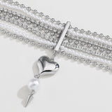 Layered Synthetic Pearl Rhinestone Heart Pendant Necklace Trendsi